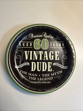 Vintage Black & Green "Vintage Dude" 60th Birthday Paper Plates Qty. 54